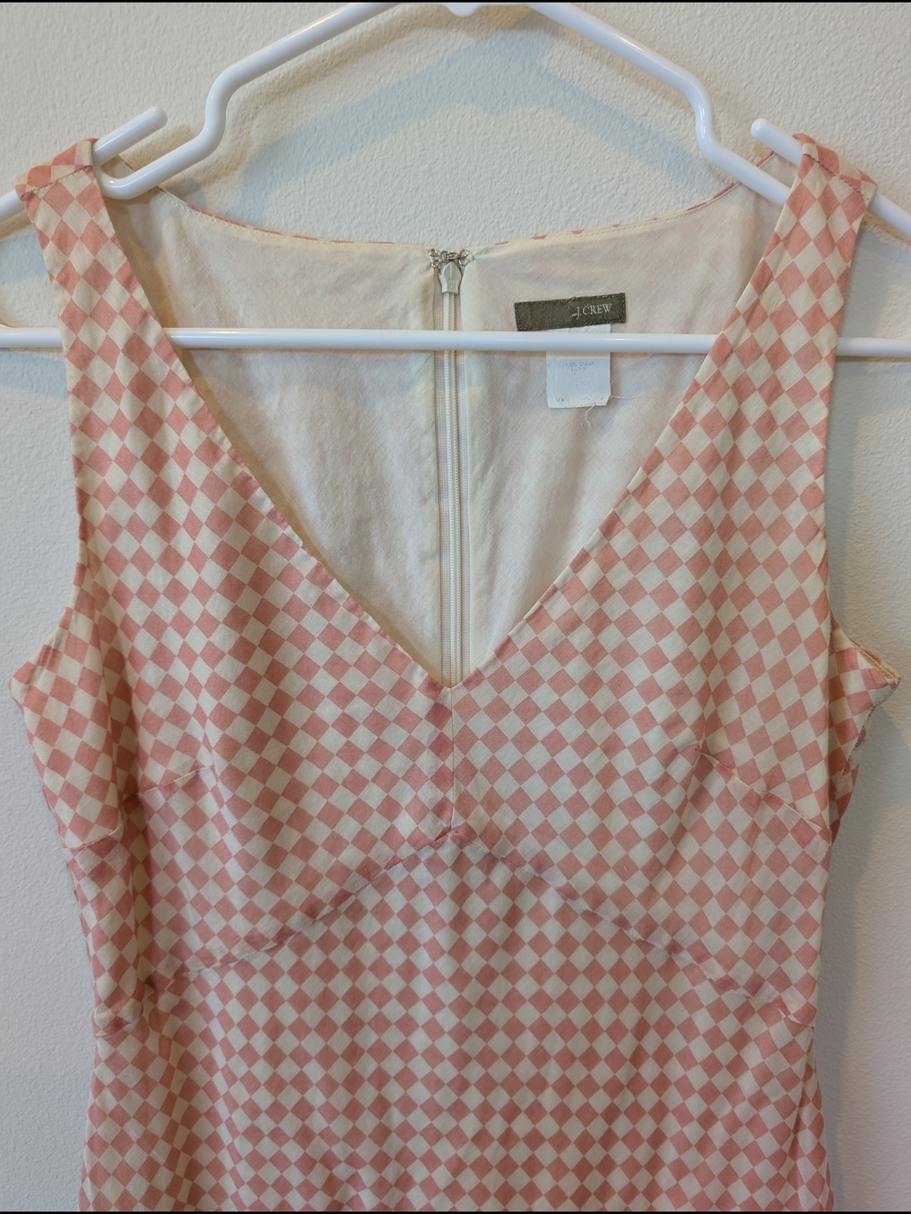 Vintage J. Crew Pink/Peach Gingham Mini Sheath Dress V-Neck Sleeveless Size 2 - Picture 2 of 4